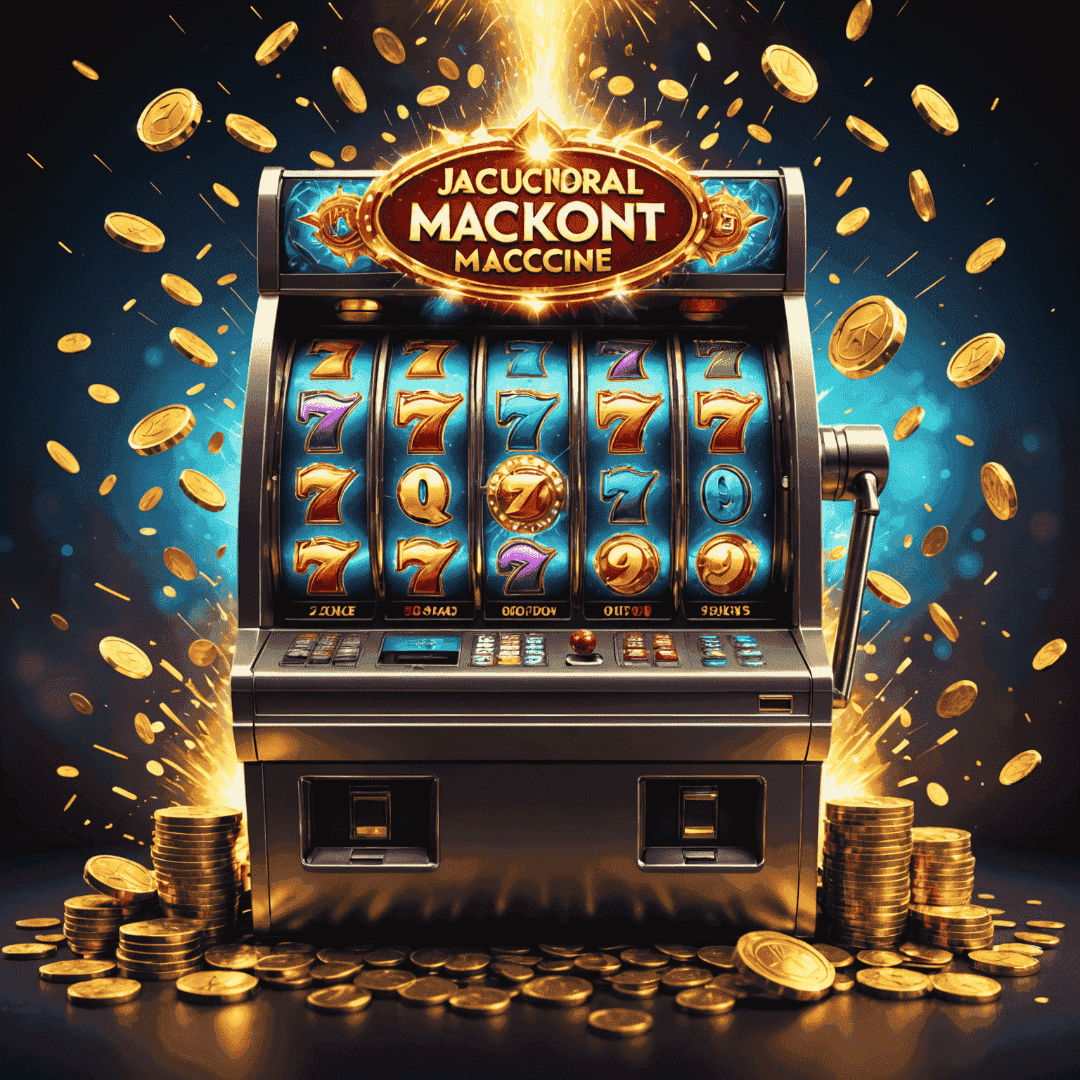 A dazzling display of a virtual slot machine hitting the jackpot, with coins and celebratory effects exploding across the screen