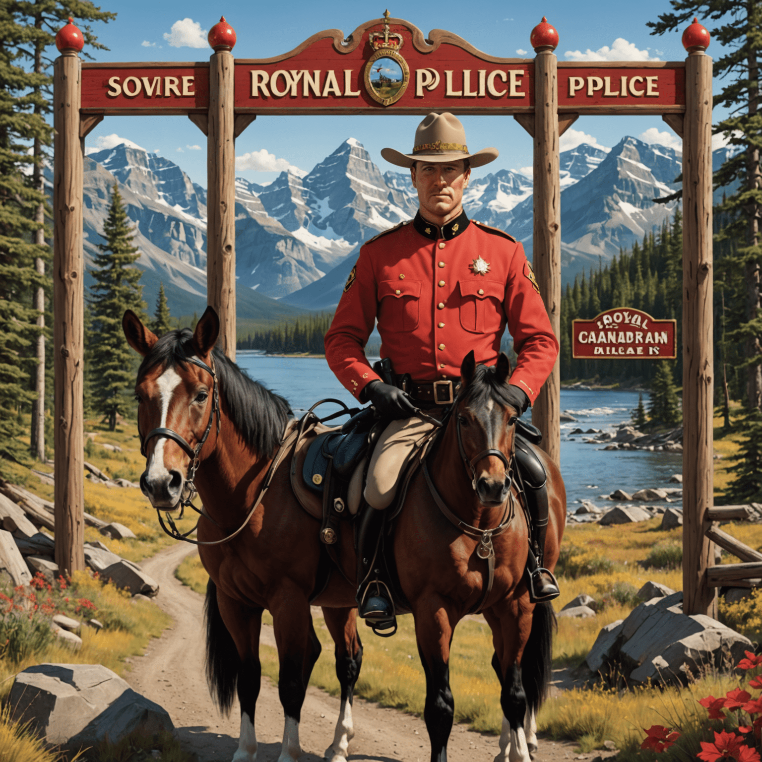 Slot machine featuring Royal Canadian Mounted Police, Canadian landscapes, and wildlife