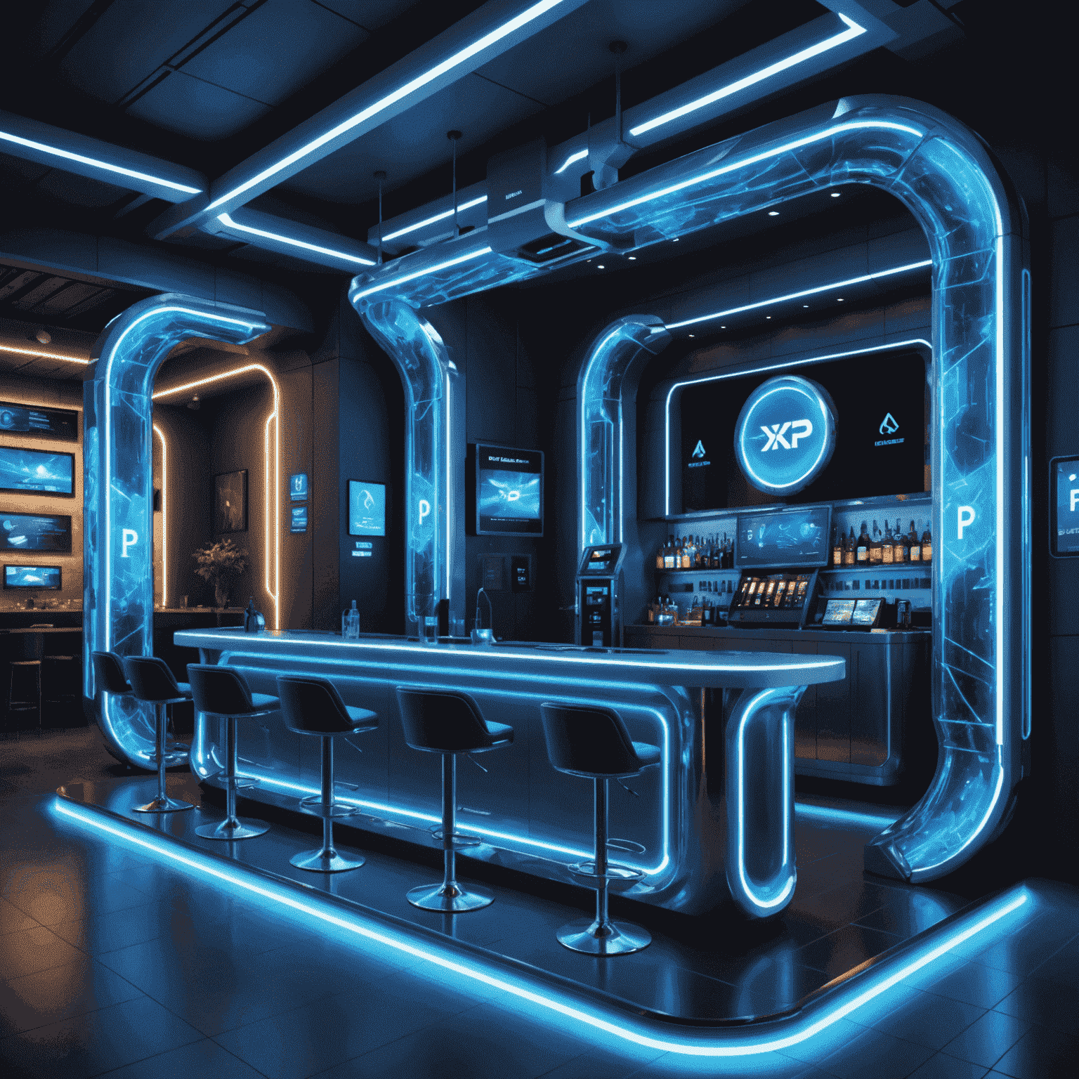 A futuristic experience points (XP) bar filling up rapidly with electric blue energy